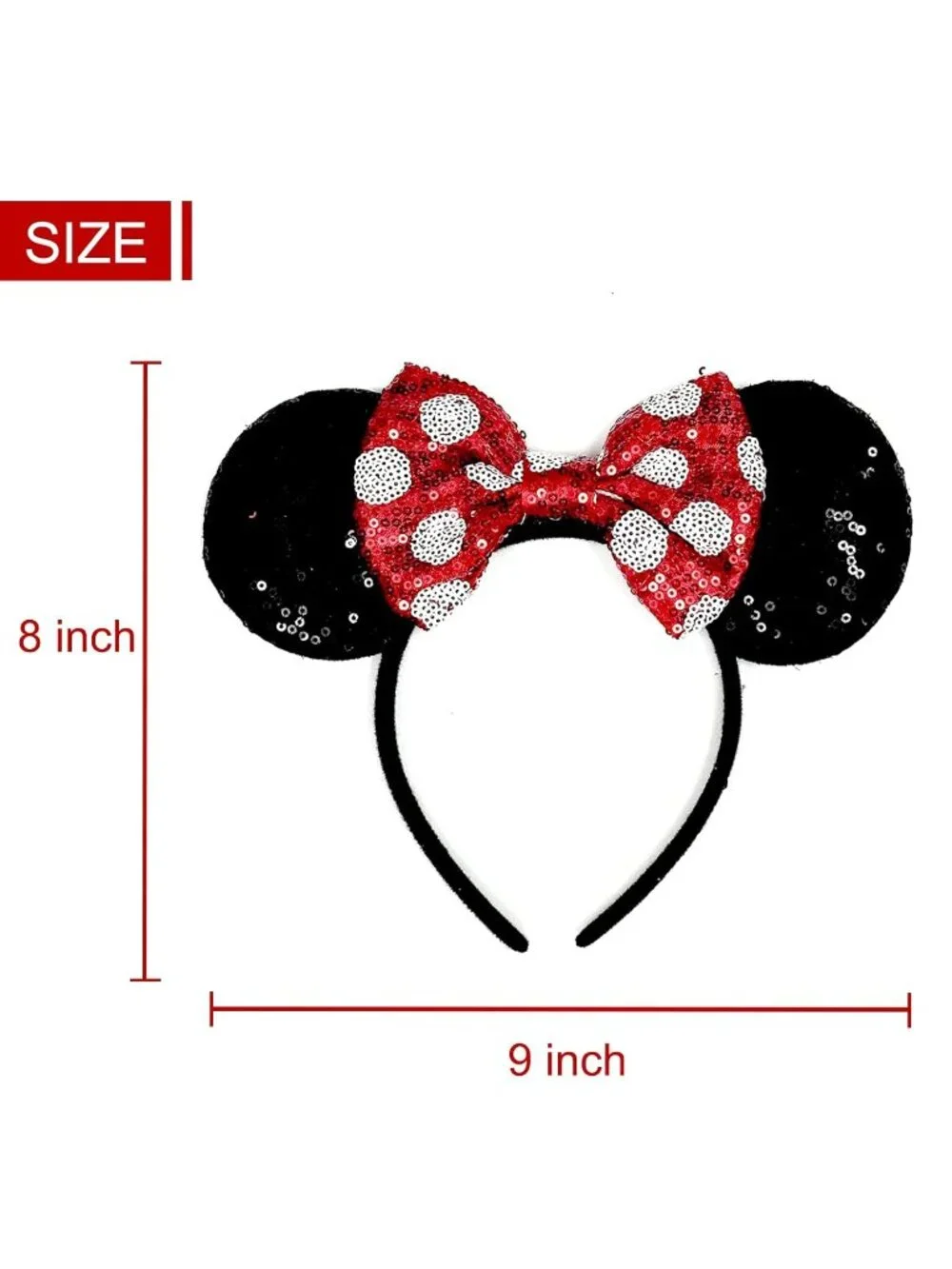 Women Red Bow Sequin Polyester Shiny Bows Mickey Mouse Headband